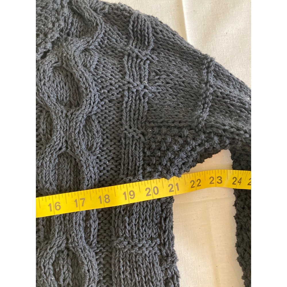Hopeless Romantic Black Chunky Cotton Knit Cardigan Flower Buttons Collar Large - Picture 4 of 8